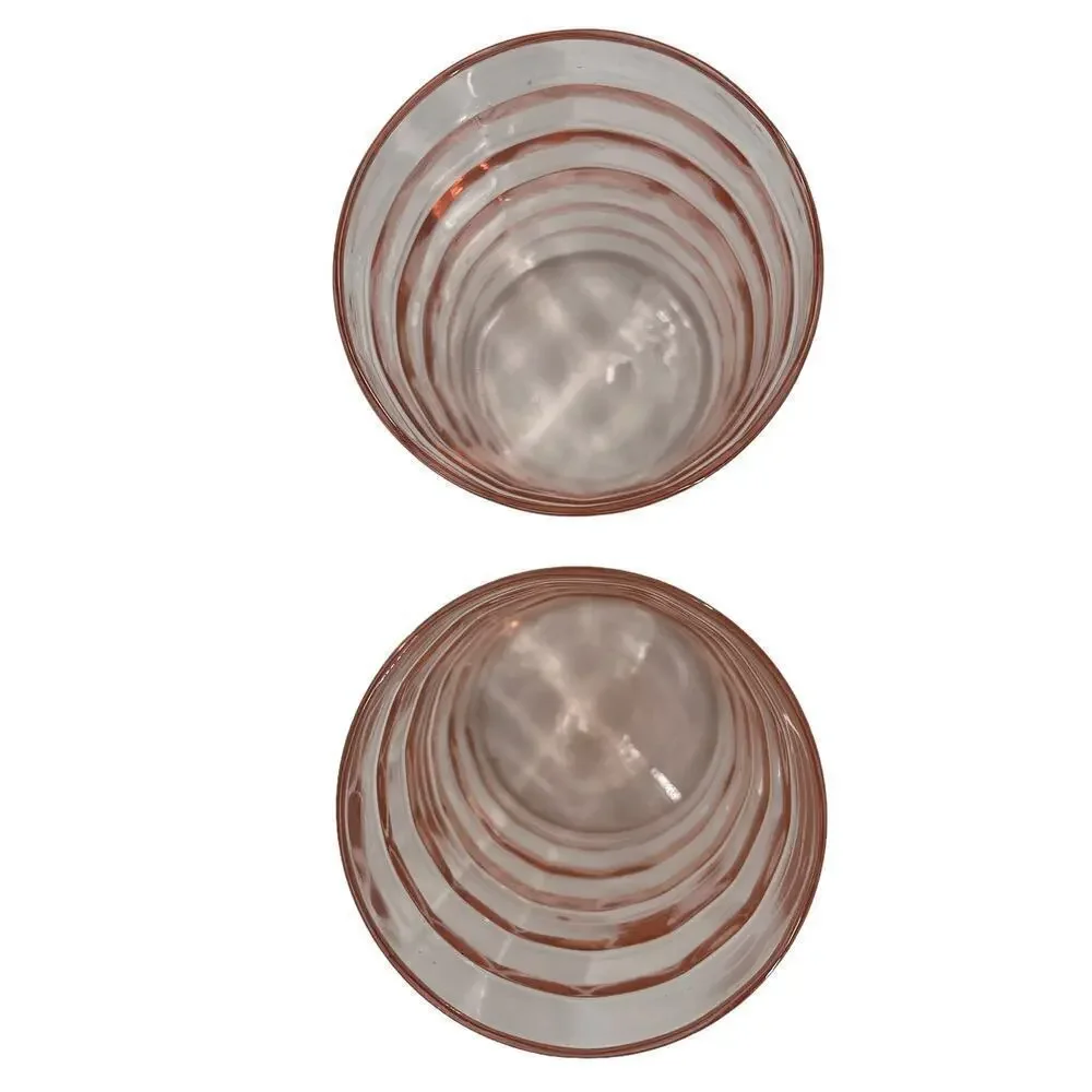 Vintage Anchor Hocking Block Optic Tumbler Glasses Pink Depression‎ Glass